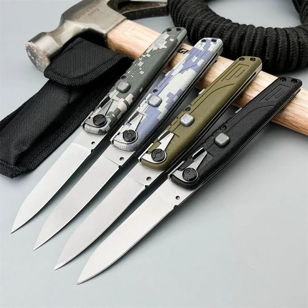 Button-Activated Folding Knife, 4 Styles, 440C Cutting Blade, Nylon Wave Fiber Handle, Smooth Opening, Reliable Outdoor Camping Hiking & Everyday Carry Pocket Tool