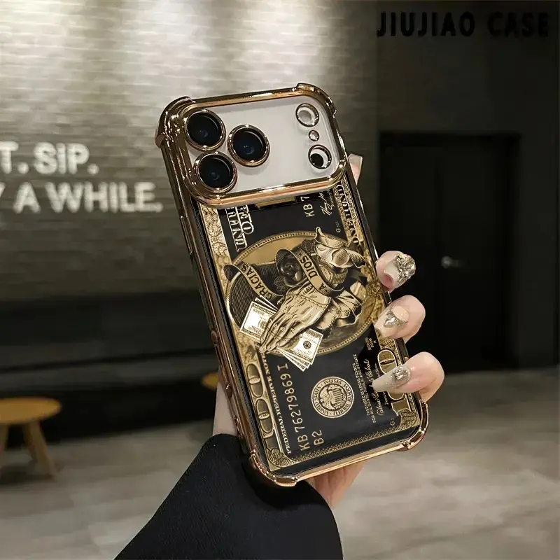 Phone Case - Dollar Pattern Electroplated Transparent Corner-Guarding Mobile Phone Case for Iphone 17 Pro Max 16 15 14 13 12 11. This Soft Shell Protection Case with Easy And Fashionable Design Is Suitable for Shock Protection And Is a Personalized