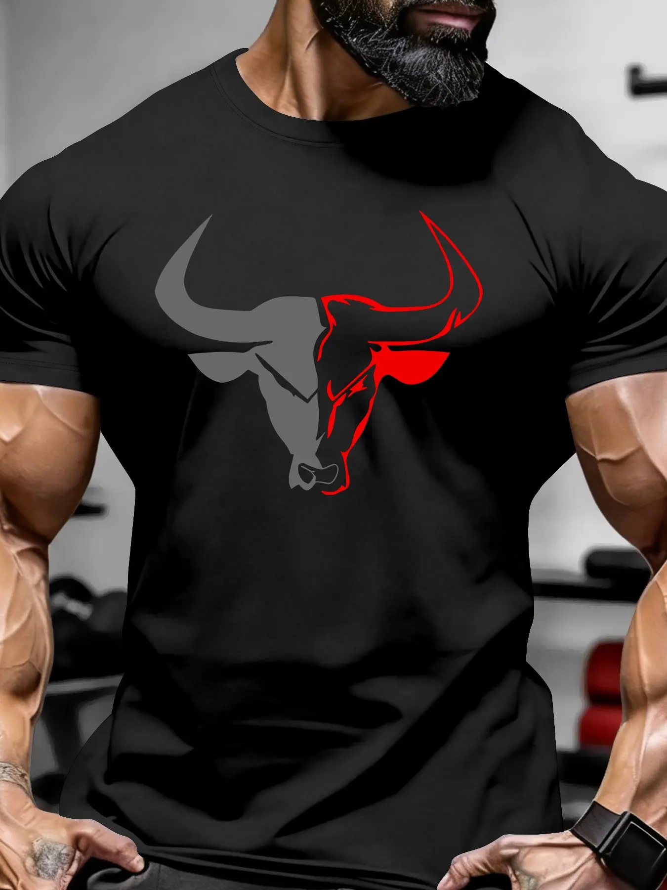 Men's Soft Short Sleeve Round Neck T-Shirt, Bull Print, Comfortable Casual Wear, Daily Fashion, Streetwear, Multiple Colors Available