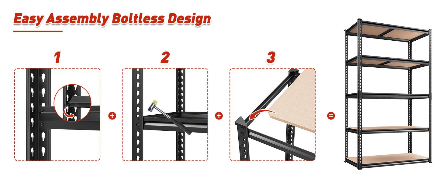 Raybee 2000LBS Storage Shelves 5 Tier Garage Shelving Heavy Duty 72" H x 35.55" W x 16" D Adjustable Metal Shelving Unit for Garage Shelves Utility Rack Metal Shelf for Basement Kitchen Pantry Closet Shelves Storage Holders & Racks,Black