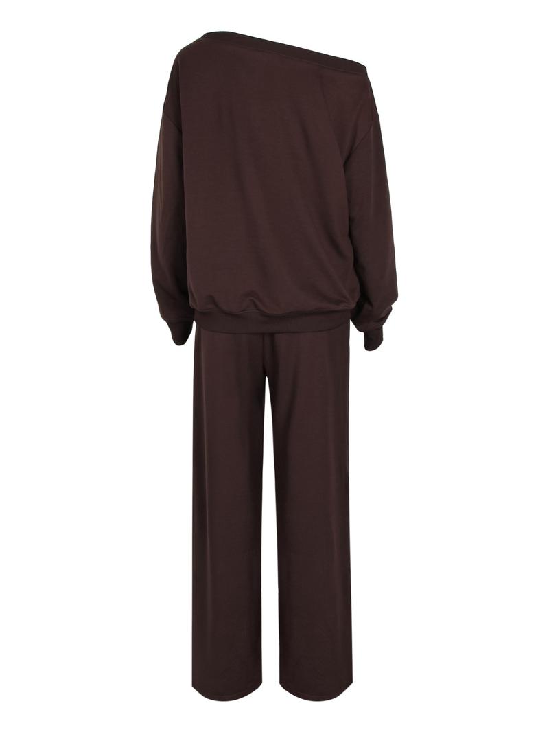 Women's One Shoulder Long Sleeve Top & Pants Two Piece Set Casual Pullover Jumper Sweatsuit for Fall Winter Daily Outfit Comfortable Streetwear Loungewear