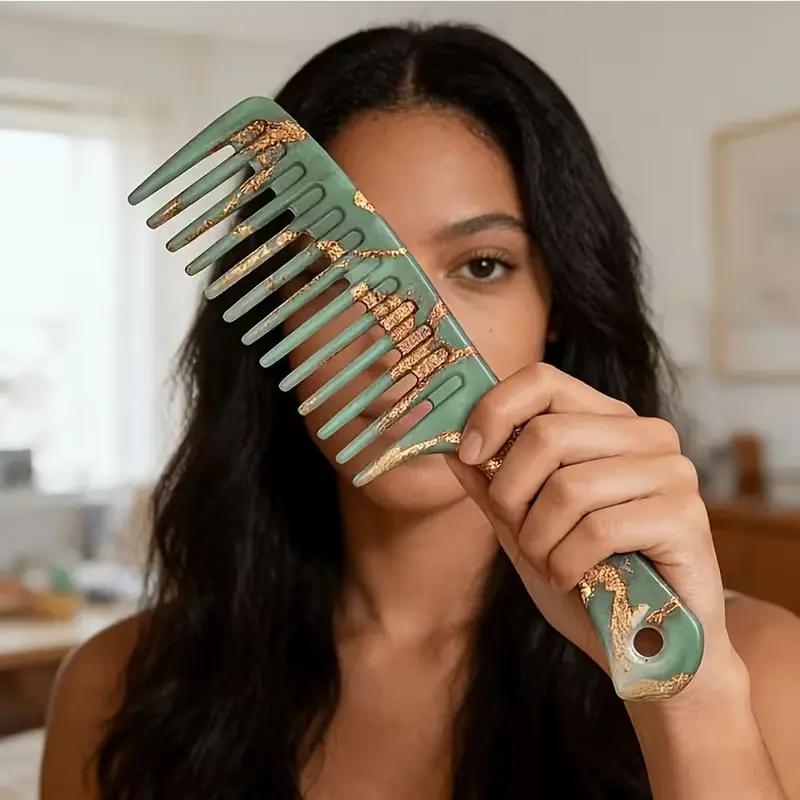 Marble Pattern Wide Tooth Comb, Detangling Massage Hair Brush, Dry and Wet Use, Ideal for Smooth and Healthy Hair Care