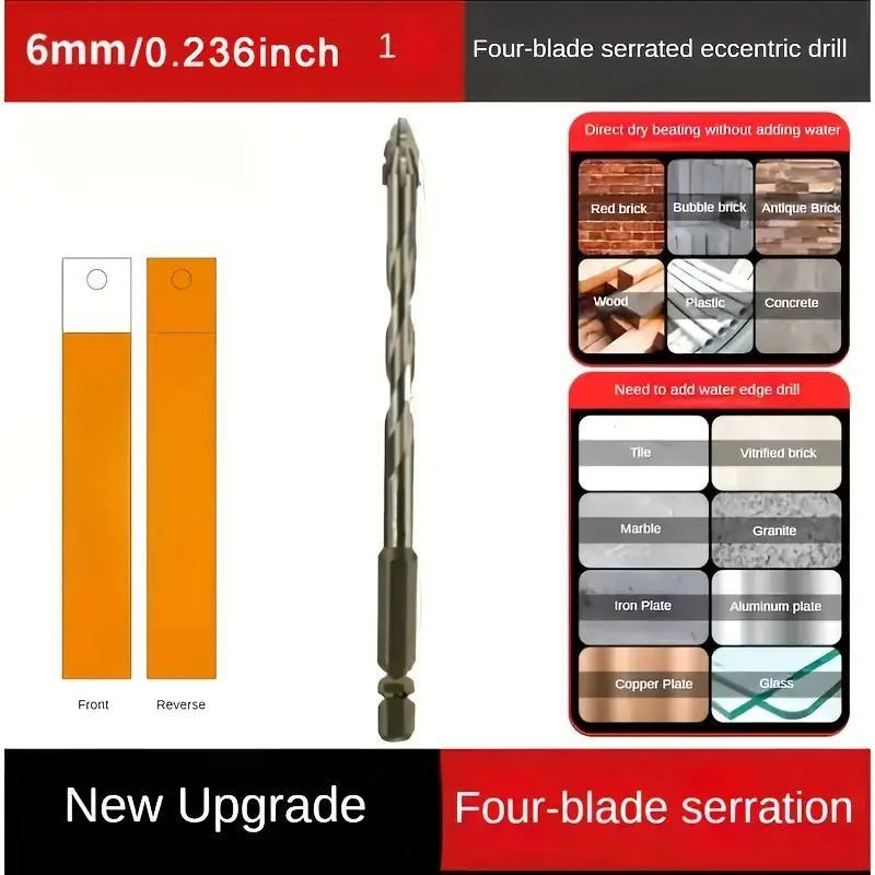 6pcs Carbide Sawtooth Offset Drill Bit Set, 4-Teeth Hex Shank for Ceramic Tile, Cast Iron, Concrete, Dry Drilling Tool Kit