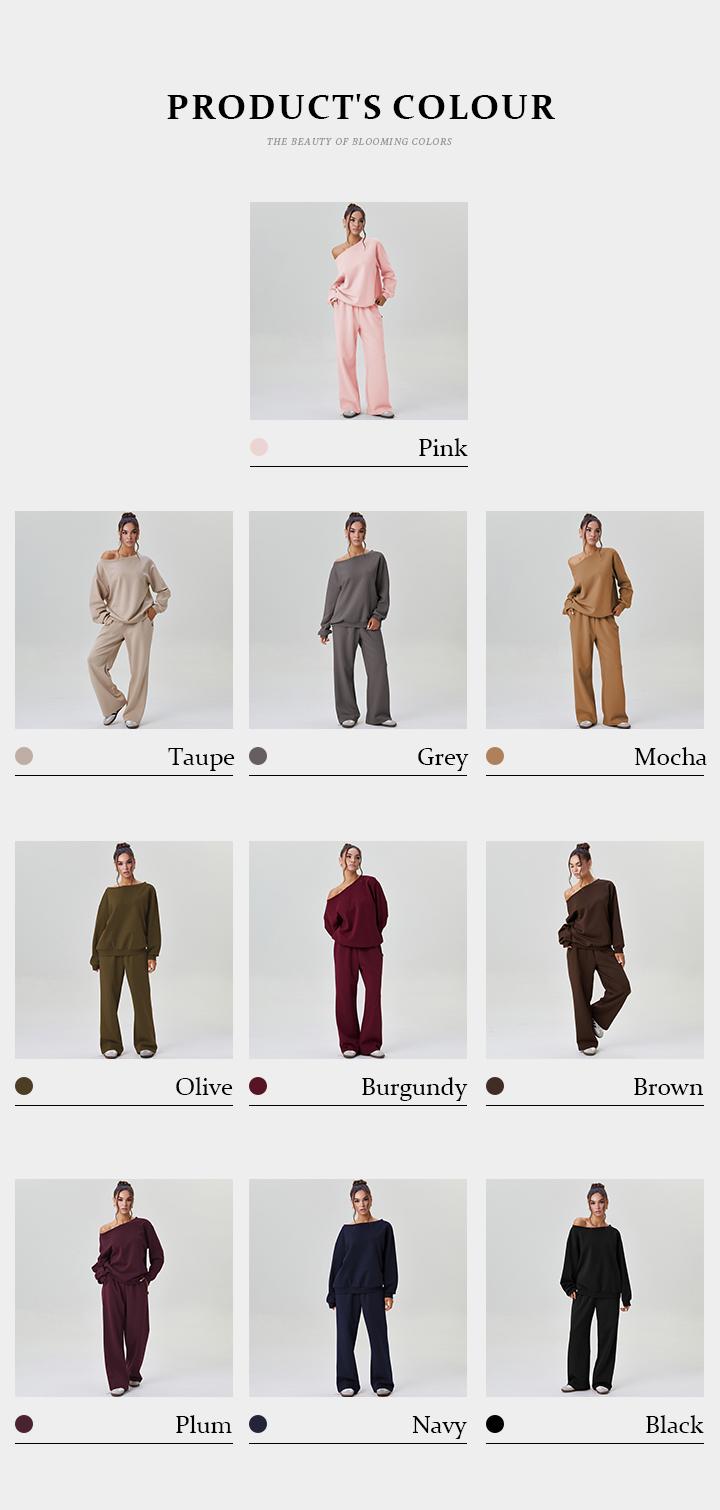 KatchMe Women's Leisure Solid Color Sloping Shoulder Long Sleeve Top & Wide Leg Trousers Co-ord Set & Separates, Minimalist Scoop Neck Loose Outfits, Casual Womenswear(US) KatchMe Women's Leisure Solid Color Sloping Shoulder Long Sleeve Top & Wide Leg Trousers Co-ord Set & Separates, Minimalist Scoop Neck Loose Outfits, Casual Womenswear(US)