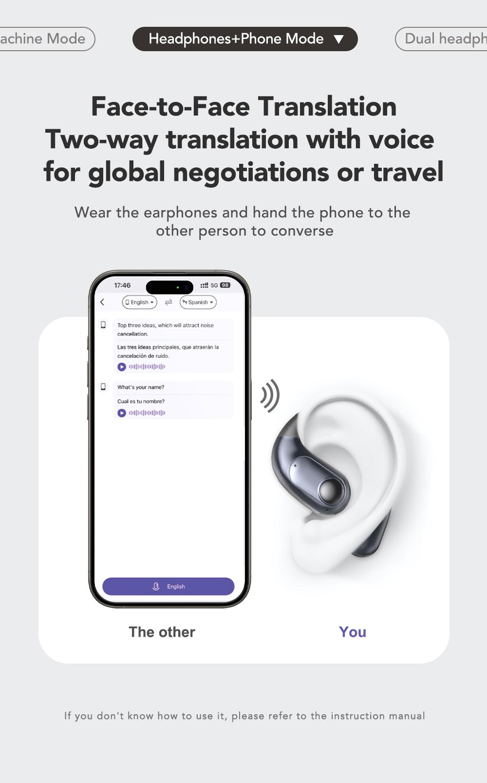 MINISO MS193 AI Translation Earbuds Open Ear Wireless Headphones 134 Languages Translatable Bluetooth Smart Earphones with APP LCD Screen Display Charging Case