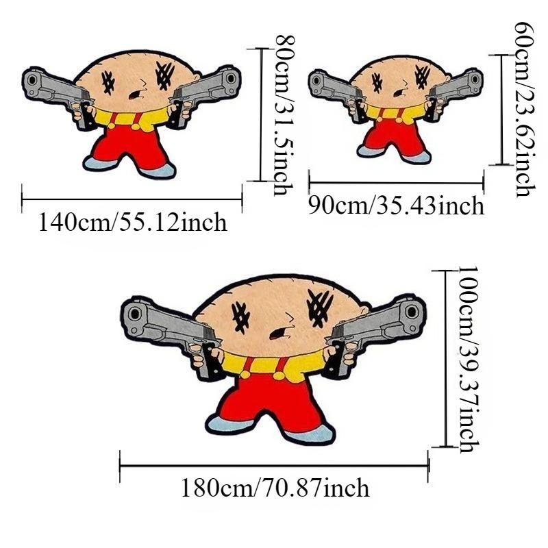 1pc Cartoon Characters Holding Gun Pattern Rug Print Rug Living Room Decoration Plush Carpet Creative Personality Bedroom Carpet Irregular Shape Cloakroom Carpet Lounge Reading Area Study Carpet Home Bathroom Entrance Anti-slip Floor Mat