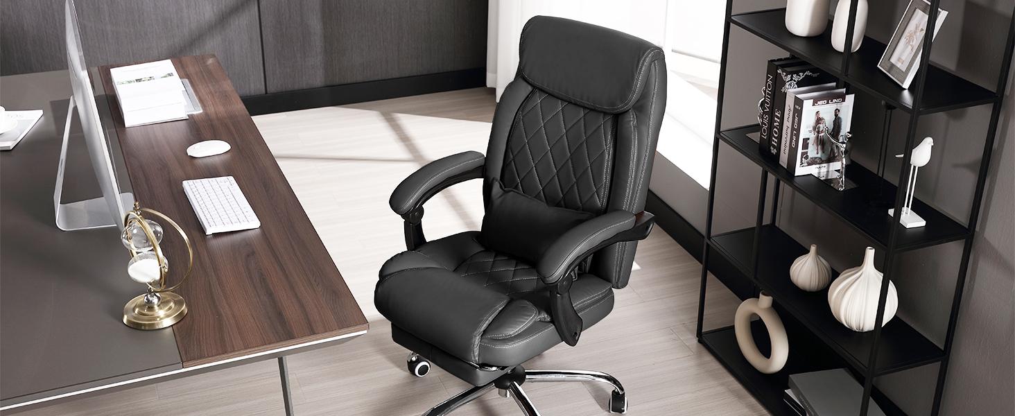 Kneading Massage Executive Office Chair with Heated,90-135°Reclining with Footrest,High Back Computer Desk Chair with Wheels,Diamond-Stitched Cushion Leather Chair