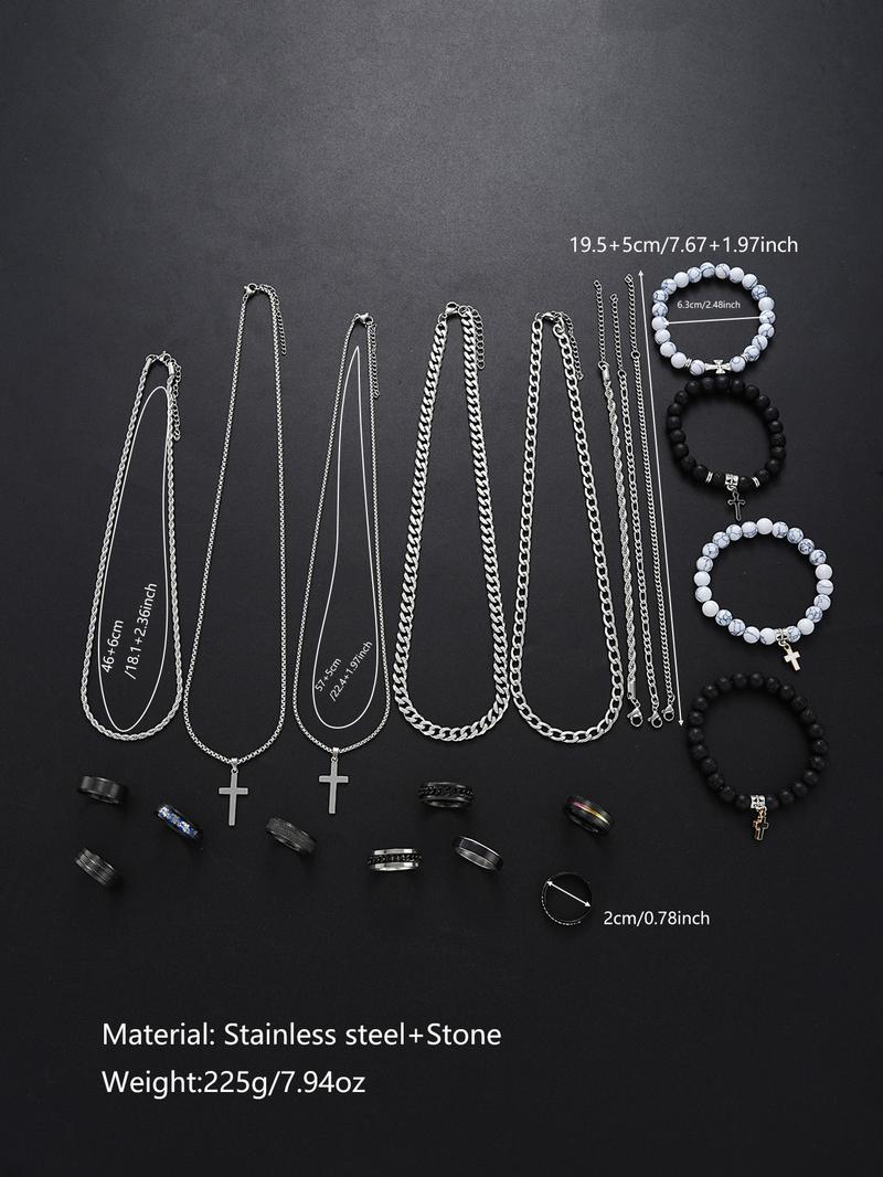 Men's Stainless Steel Jewelry Set, Geometric Pattern Necklace & Bracelet, Casual Daily Wear Accessories, Perfect Gift for All Seasons