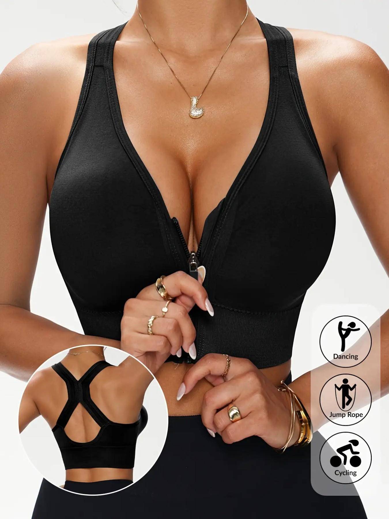 Women's Sports Bra, Front Zip Design, Detachable Pads, X-Back Strapless, Breathable, Medium Support, Slim Fit, Casual Style