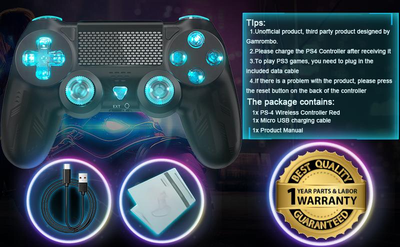 Gaming Controller for PS4 with LED Light - Wireless PS4 Remote Joystick Compatible with Playstation 4/Slim/Pro, Support Turbo/Dual Vibration/6-Axis Motion Sensor/ Touch Pad