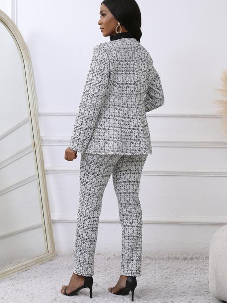 Women's Business Casual Suit Set, New Style Patchwork Color Block Striped Print Long Sleeve Top & Pants, Fashionable Office Wear