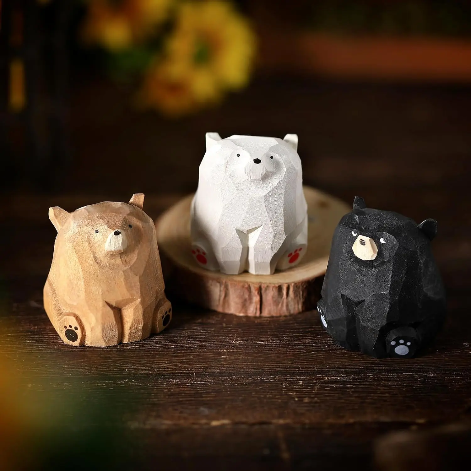 3 Pcs Mini Wooden Bears Figurines Handmade Carved Small Wooden Black Brown Bear Statue Miniature Ornament Holiday Bear Decor for Bedroom Playroom Gift(Standing,2 x 1.2 x 1.4 Inch)