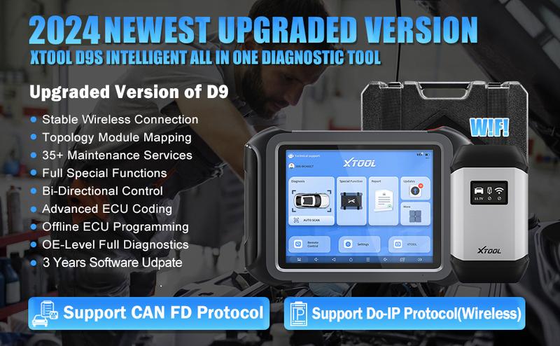 XTOOL D9S Automotive Diagnostic Tool, Topology Map, Bidirectional Control, ECU Coding, Full Diagnostics 42+ Resets,  Active Tests DOIP/CAN FD, 3 Years Update Car Scanner, Springtok OBD2