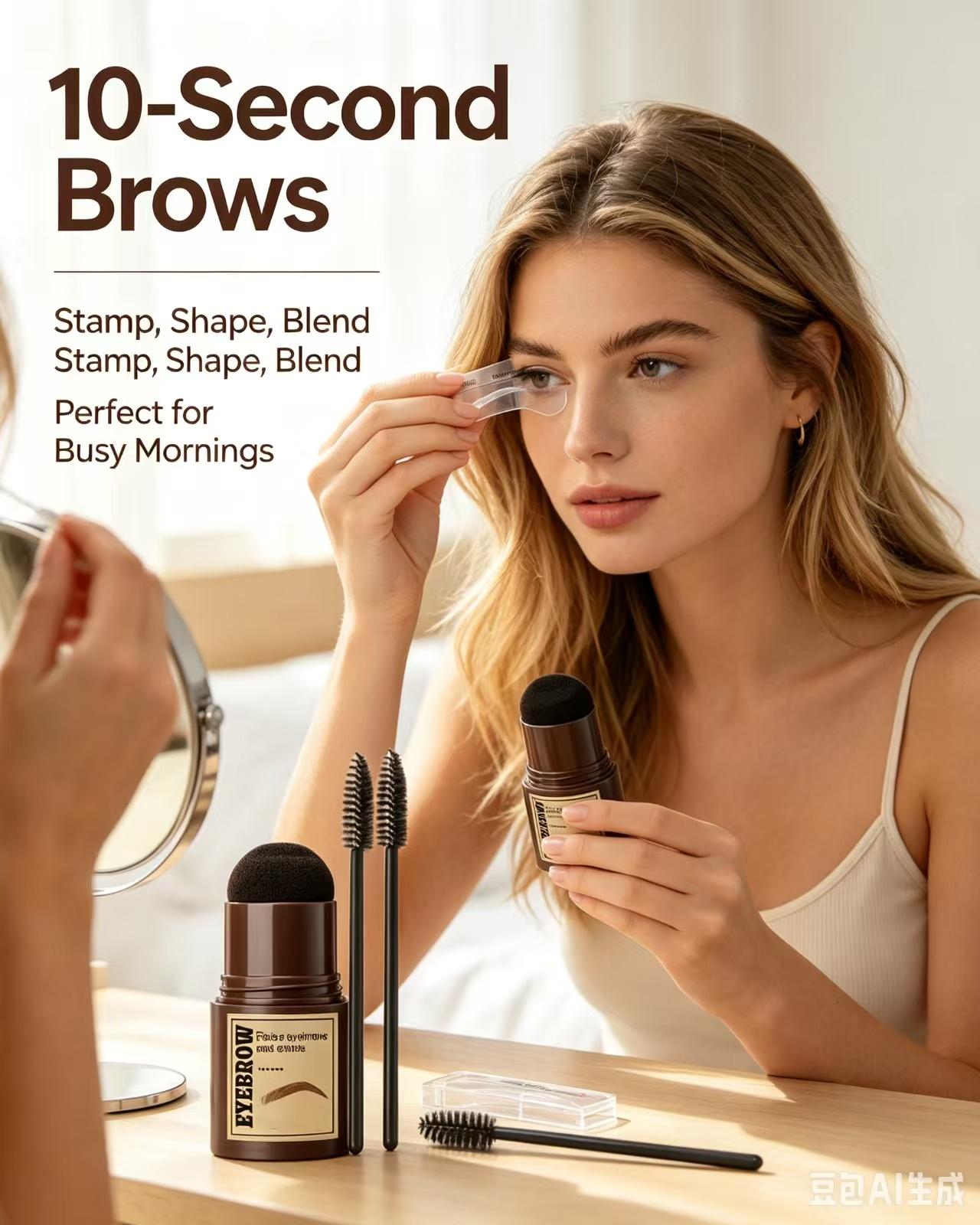 1-Step Daily Eyebrow Stamping Single Unit Kit with Temporary Powder Stick - Waterproof, Sweat-Resistant, Long-Lasting for Brow Design, Contour Makeup (Beauty & Personal Care Eyebrow Product)
