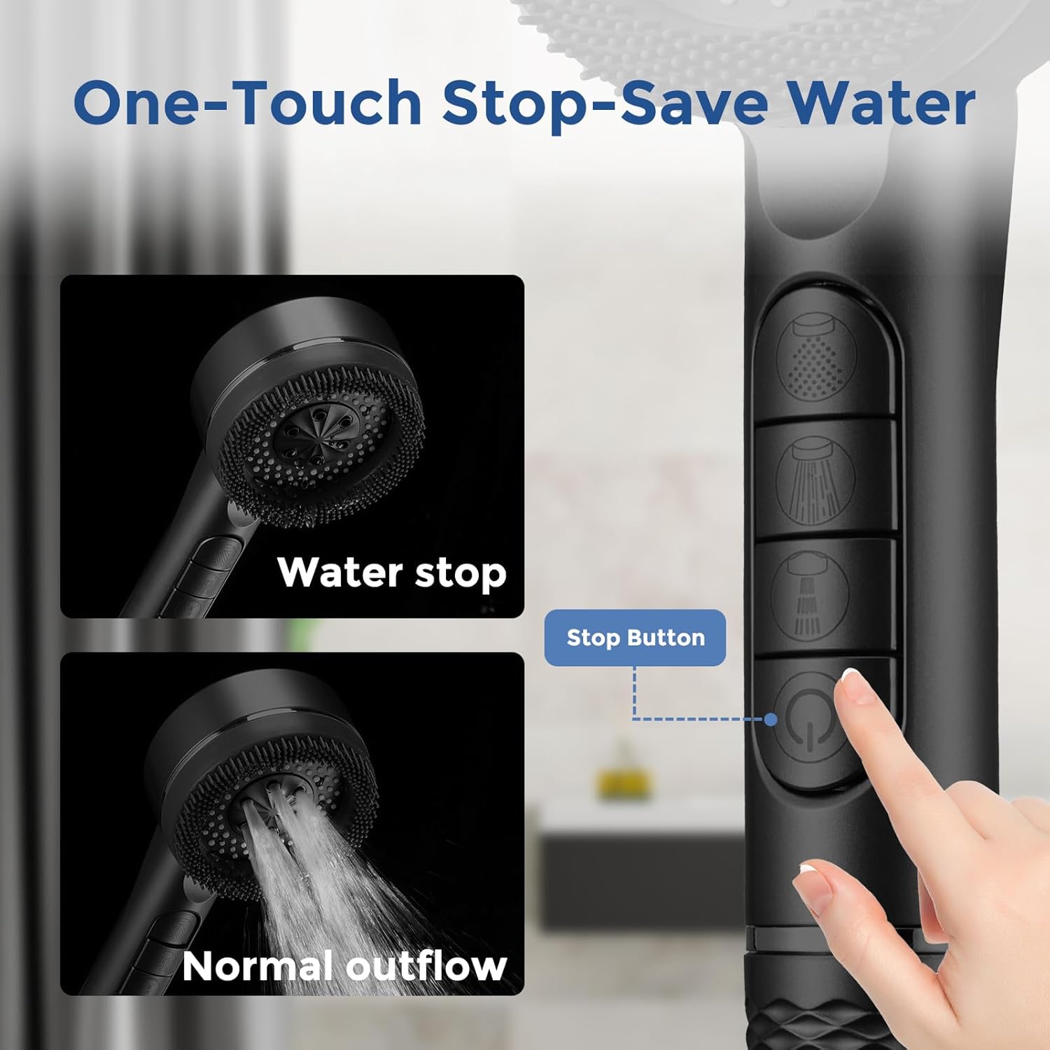 Shower Head Handheld Piano Button Plastic Sprayer Spray Rinse Rinser Multipurpose Adjustable Pressure Control Showerhead Detachable
