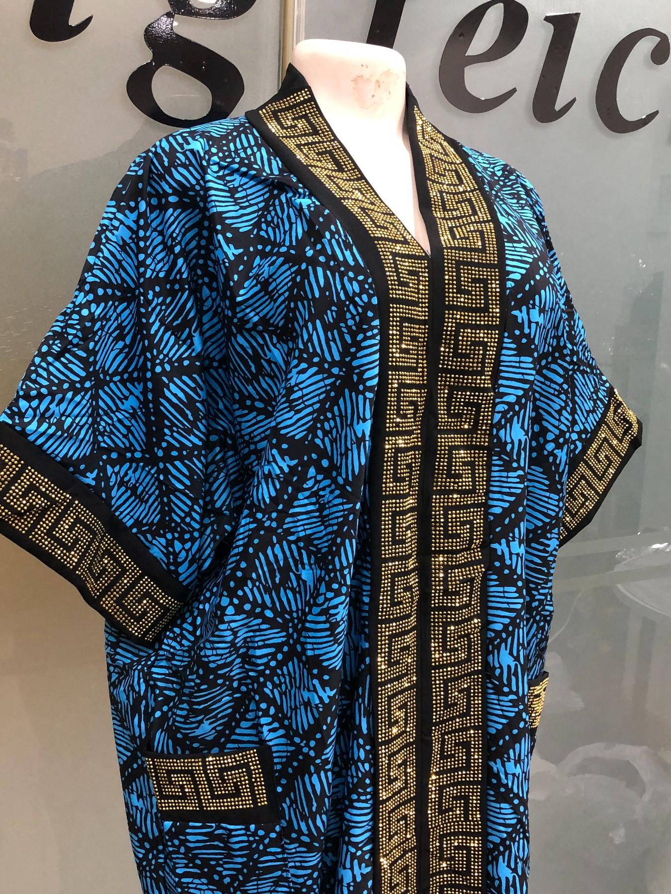 Plus Size African-Style Kaftan Dress for Women, Geometric Print Ethnic Loose V-Neck Boubou with Pockets for Casual Boho Chic Party Wear, Comfortable and Stylish
