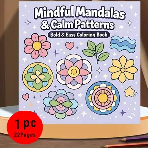 Mindful Mandalas & Calm Patterns Bold & Easy Coloring Book for Kids & Adults - 22 Relaxing Mandala & Pattern Coloring Pages, 120gsm Thick No Bleed Paper, Non-Toxic Odorless, Glue Binding, Perfect for Stress Relief