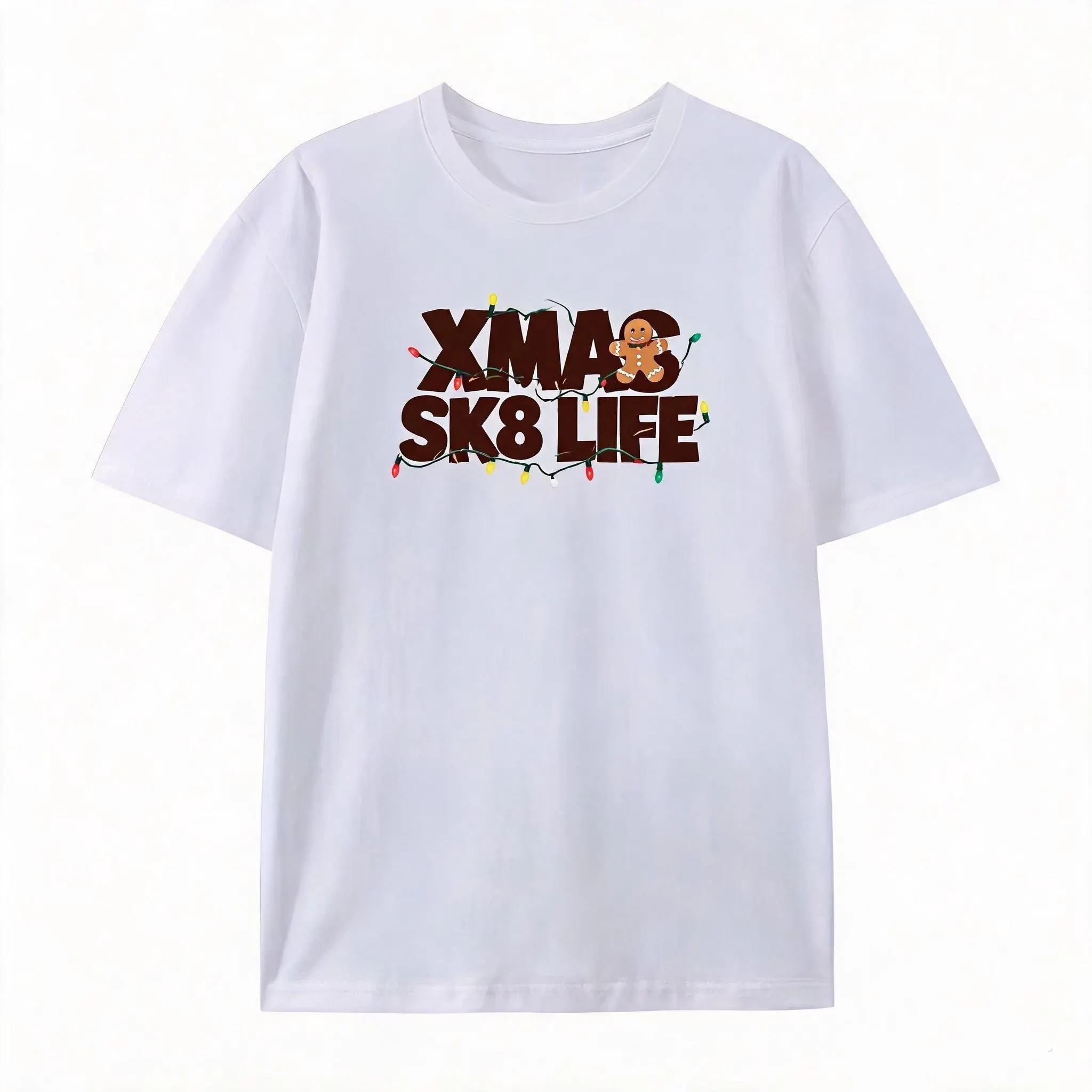 Gingerbread Man Graphic Oversized Cotton T-Shirt, Cute Christmas Skate Outfit, Best Holiday Gift For Skate Lovers, Comfort Fashion Tee