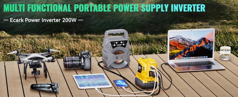 200W Power Inverter Compatible with Dewalt 20V Battery, Battery NOT Included, DC 20V to AC 110-120V Battery Inverter, Portable Power Station Generator with 2 USB Ports & 1 Type-C & 1 AC Outlet