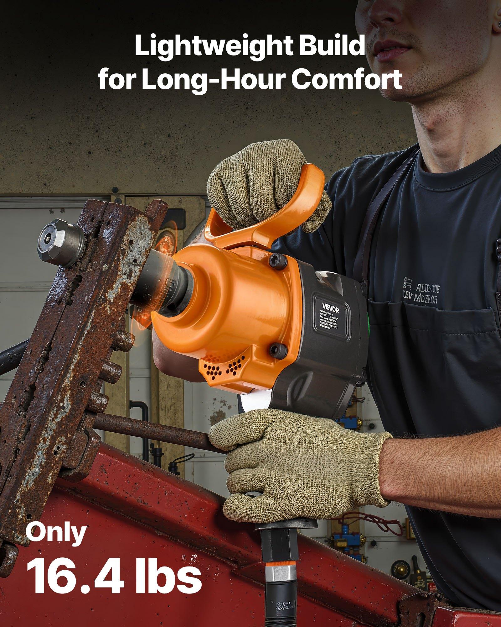 【Summerfinds】VEVOR 1 Inch Air Impact Wrench, Up to 1200 ft-lbs Nut-Busting Torque, 16.4 lbs Lightweight Pneumatic Impact Gun with Double Handles for Heavy Duty Repairs and Maintenance