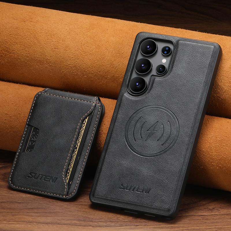 Magnet Wireless Charging Luxury Faux Leather Phone Case Card Holder Stand For Samsung Galaxy S26 Ultra S25 S24 S23 S22