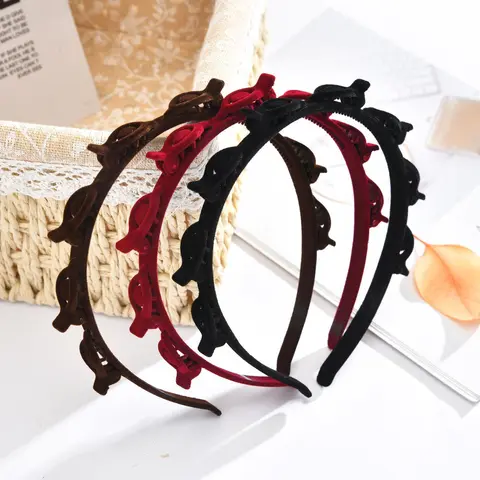 Women's 3-Piece Striped Clip-On Chic Headbands Set - No-Slip Flocked Hairstyle Accessory for Women/Girls, Secure Bangs Clip, Versatile Braiding/Ponytail Tool, Accessories Adults Female