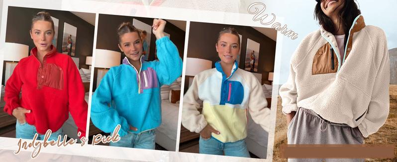 Naeduo Women’s Lightweight  Fleece Pullover Jacket Cropped Fall Winter Fuzzy Sherpa Jacket Sweatshirt Coat with Pockets for Hyrox