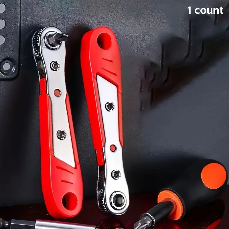 Screwdriver Handle for Tight Space, Front and Rear, Elbow Wrench, Right Angle Bend, Phillips Screwdriver, Steel Material, Red, Requires Assembly, Non-electric, No Battery, Suitable for Automotive Industry and Scientific Use