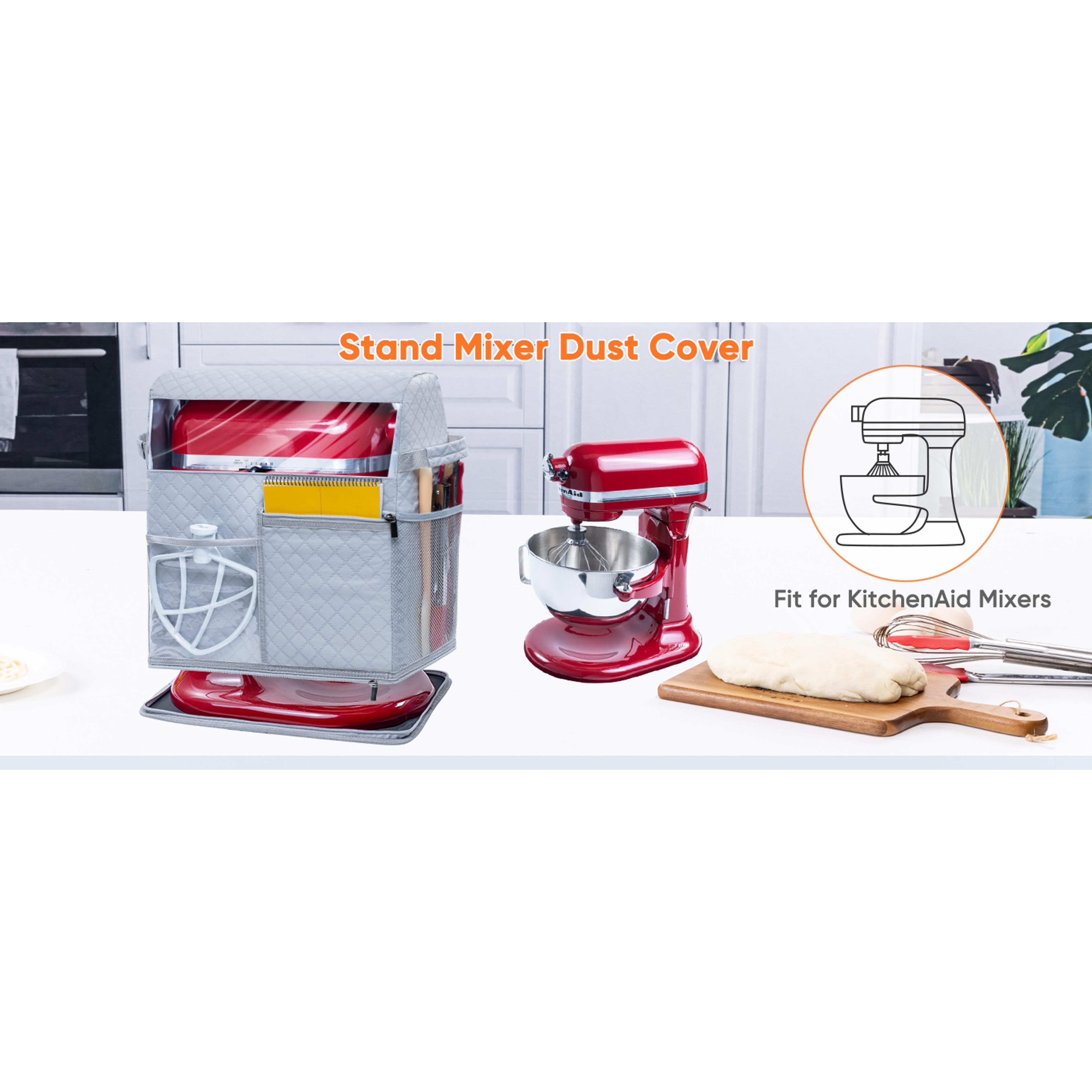 Stand Mixer Cover with Detachable Appliance Sliders Base Compatible with KitchenAid Mixer-Storage Bag for 6/7/8 Quart with Pockets for Kitchen Aid Accessories and Attachments