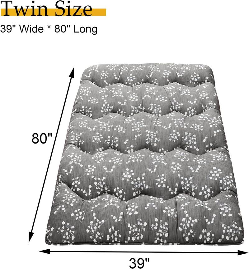 Floral Pattern Japanese Futon Mattress for Adults, Twin Full Size Futon Mattress for Guest Room Kids Room, Sleeping Mattress for Floor Roll Up Camping Mattress