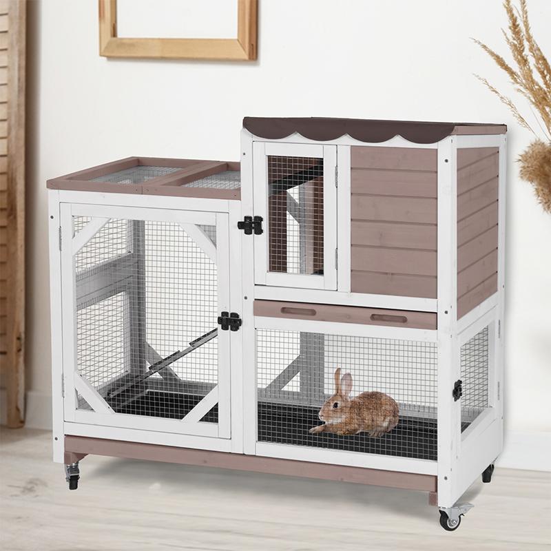 Aivituvin-AIR7013 Premium 2-Story Wooden Rabbit Hutch with Casters Aivituvin-AIR7013 Premium 2-Story Wooden Rabbit Hutch with Casters