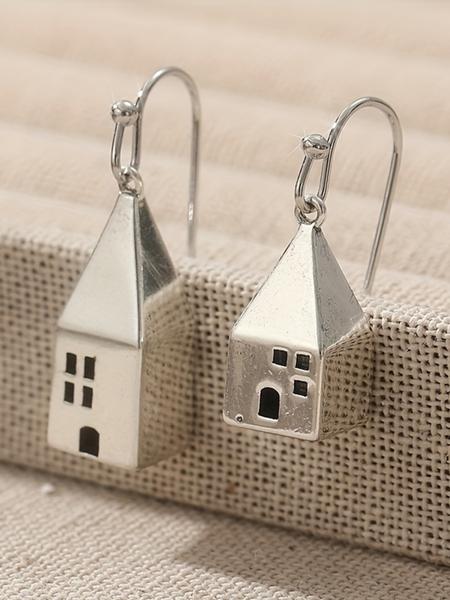 Vintage House Pendant Earrings for Women, Creative Geometric Design, Casual Jewelry for Daily Wear, Parties & Vacation, Boho Style Jewelry