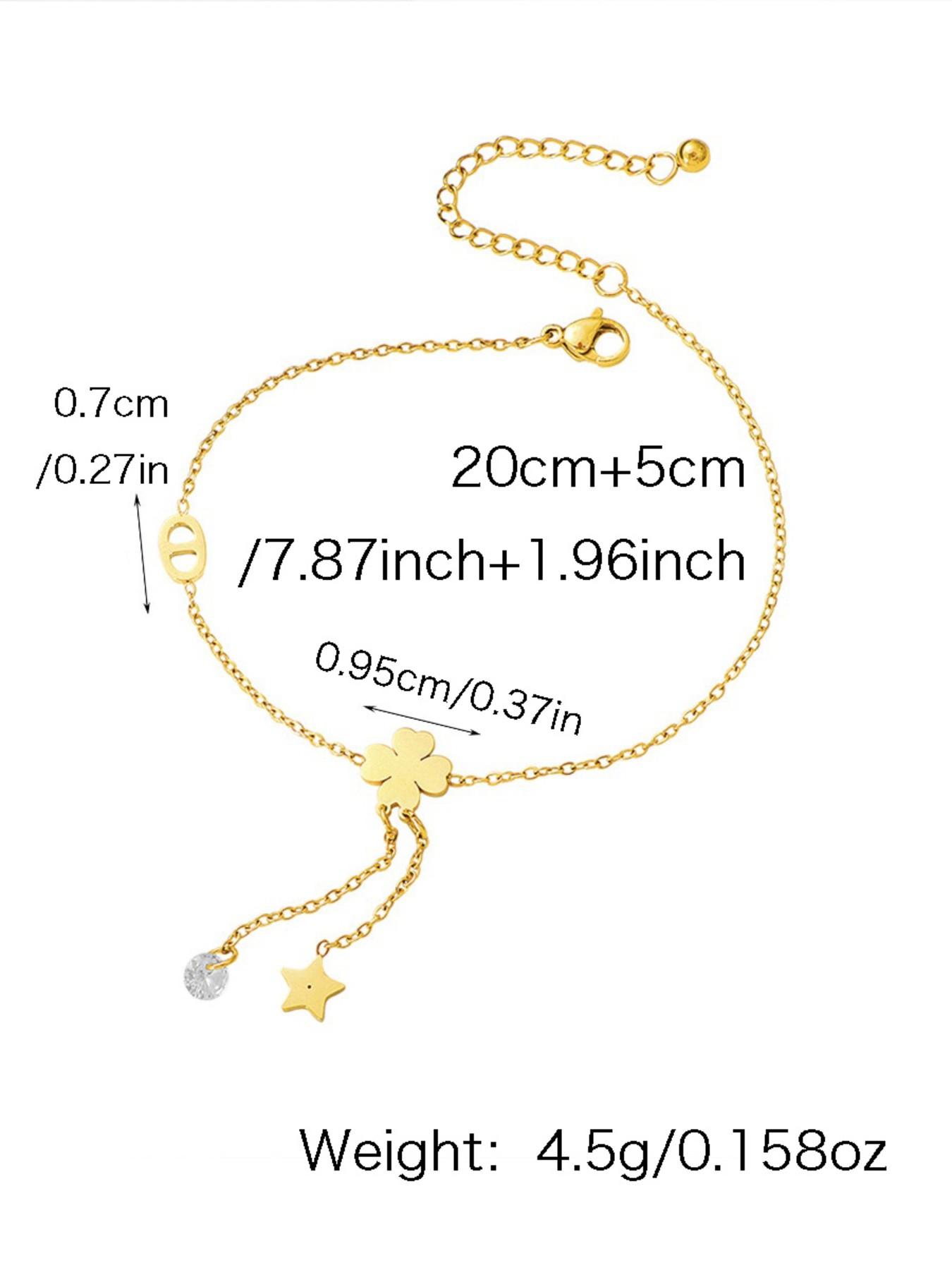 Fashionable Delicate Tassel Four-Leaf Clover Anklet, Unique Five-Pointed Star Pendant, Everyday & Party Jewelry, 1pc