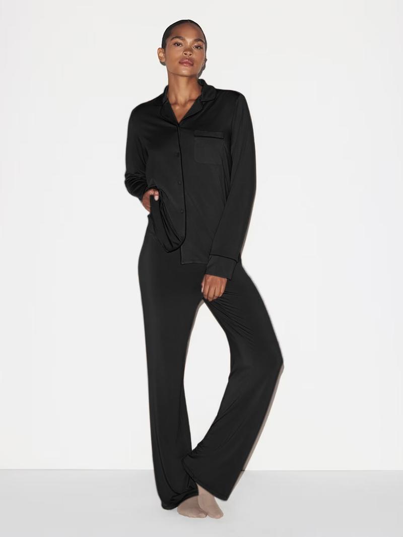 2026 Women's 2-Piece Pajama Set, Soft Lounge Sets, Soft Modal Fabric, Button-Up Top & Wide-Leg Pants, Comfortable Loungewear for Women