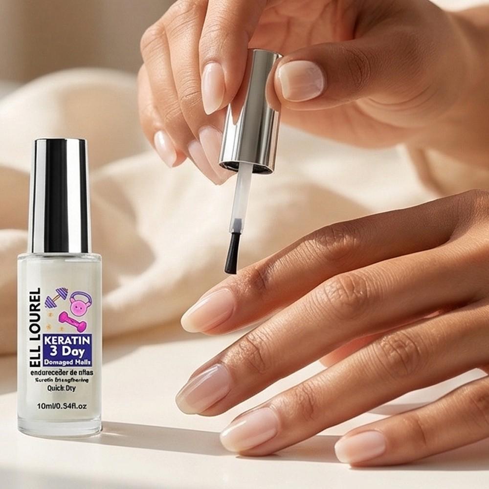 ELL LOUREL Keratin 3 Day Damaged Nails Strengthener, 10ml Quick-Dry Keratin Infused Nail Hardener & Nourishment Treatment for Weak, Brittle & Damaged Nails, Promotes 3-Day Effective Nail Strengthening, Prevents Breakage & Damage and Peeling Nails