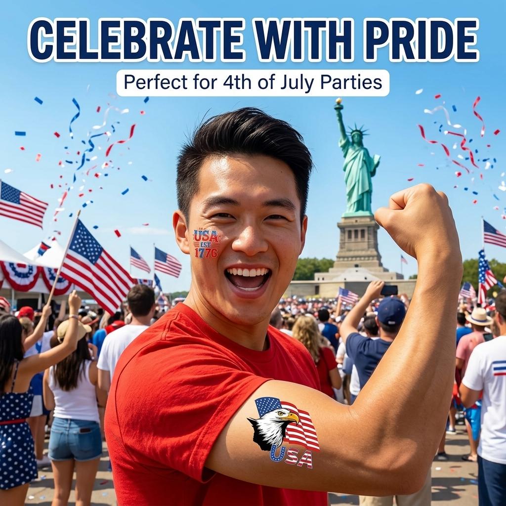 American Flag Temporary Tattoo Stickers, Waterproof Us Patriotic Tattoos, Independence Day, American National Symbol, Temporary Tattoos