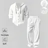 2-Piece Set Men's lightweight Trendy Hooded,Made From Soft Linen,Casual Vacation Style, Loose Fit Breathable Fabric,Long Hoodie & Wide-Leg Pants, Summer Wear outdoorfun Sweatshirt Clothes Fashion Trouser