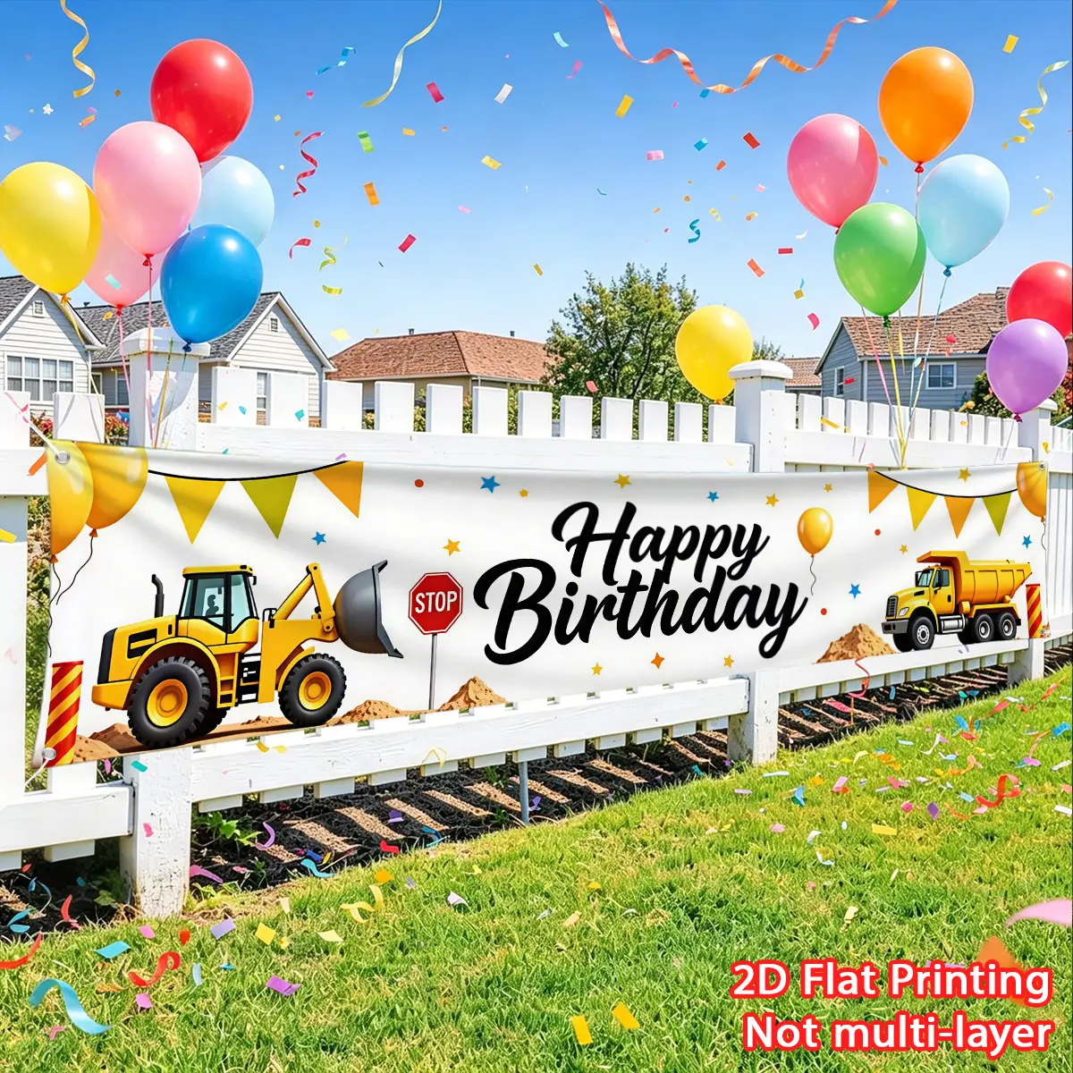 1pc bulldozer themed birthday banner fence banner made of polyester material suitable for birthday party decoration
