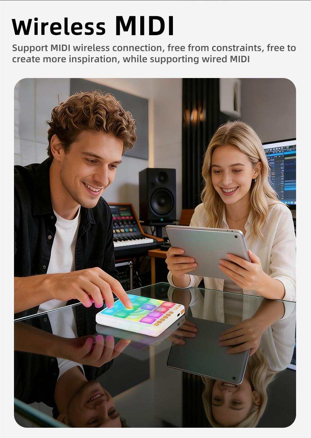 JAMJUM JP-Mini Midi Drum Pad with RGB Backlight, Pocket Size Rechargeable Controller Pad, Percussion Instrument, Drum Practice Pad, APP Compatible, Ideal for Beginners