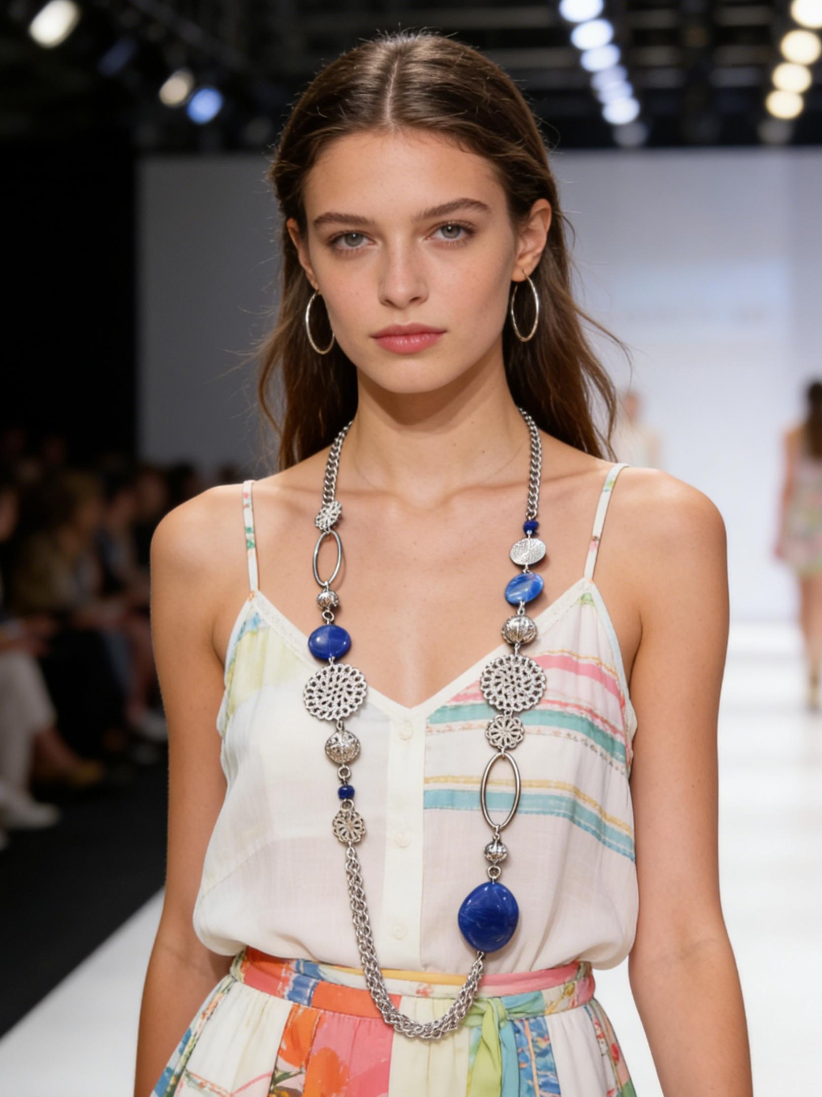 Vintage Style Bohemian Sweater Chain Necklace, Creative Floral Metal Link, Multicolor Resin Beads, Long Durable Design