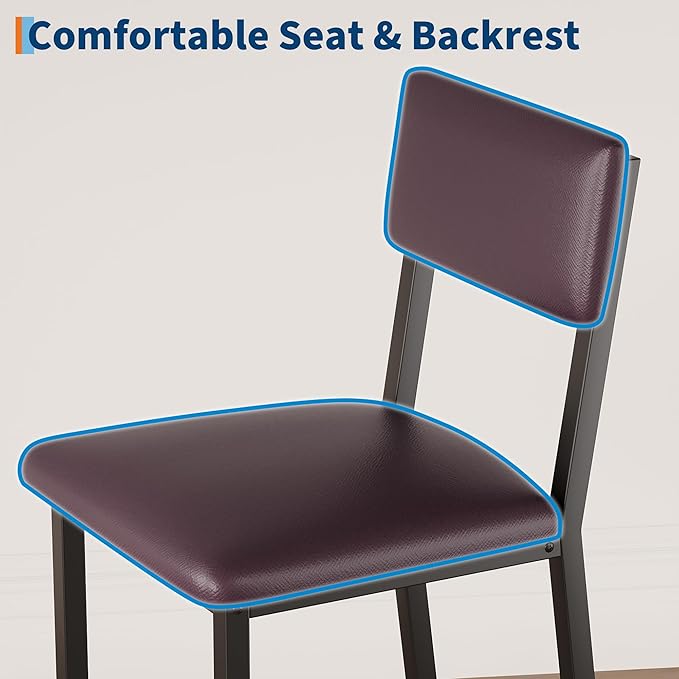 Dining Table Set for 4 w/Counter Height Table & 4 Upholstered Bar Stools, 5-Piece Kitchen Table Set with Footrest & Corner Protector, for Kitchen Room, Apartment