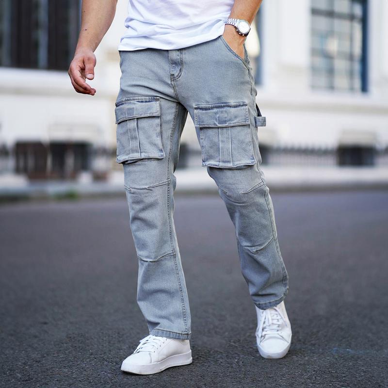 GINGTTO Men's Jeans Stretch Baggy Wide Leg Denim Pants Hip Hop Streetwear Carpenter Jean with Cargo Pockets