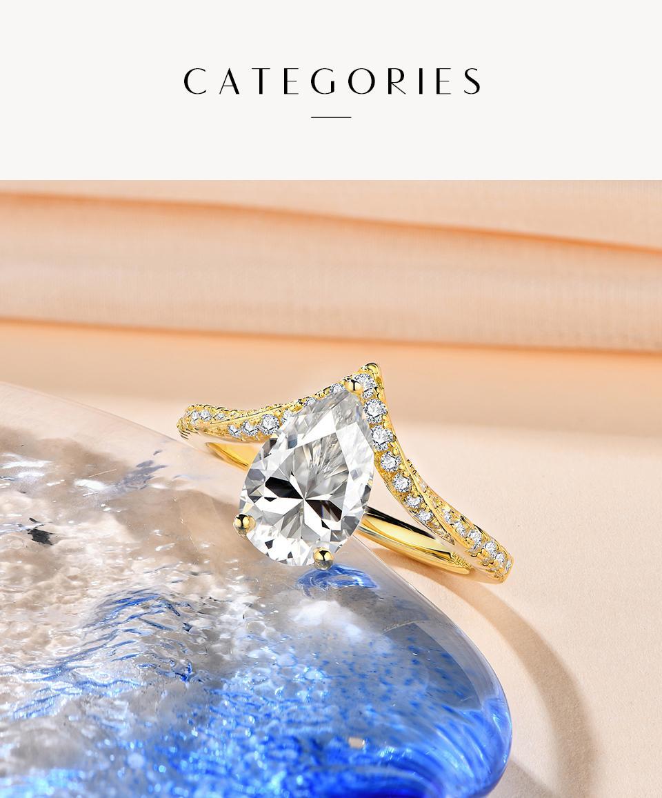 Pear Cut Synthetic Moissanite Ring 3CT D Color  VVS1  for Women Anniversary Gift Fine Jewelry R056