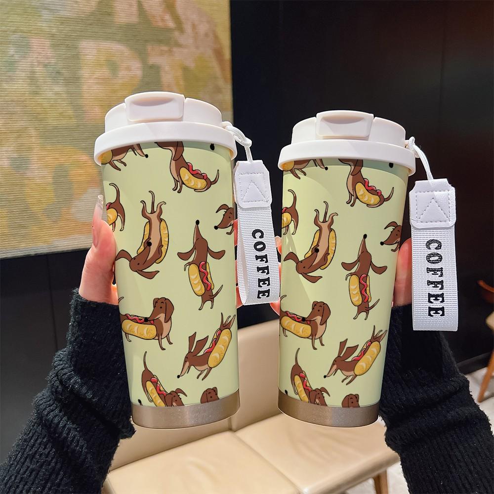 Abstract Pet Weiner Dog Texture Coffee Cup, Portable Dual Drink Insulated Mug, Keeps Warm/cold, Stylish, Office, Travel, Outdoor Essential