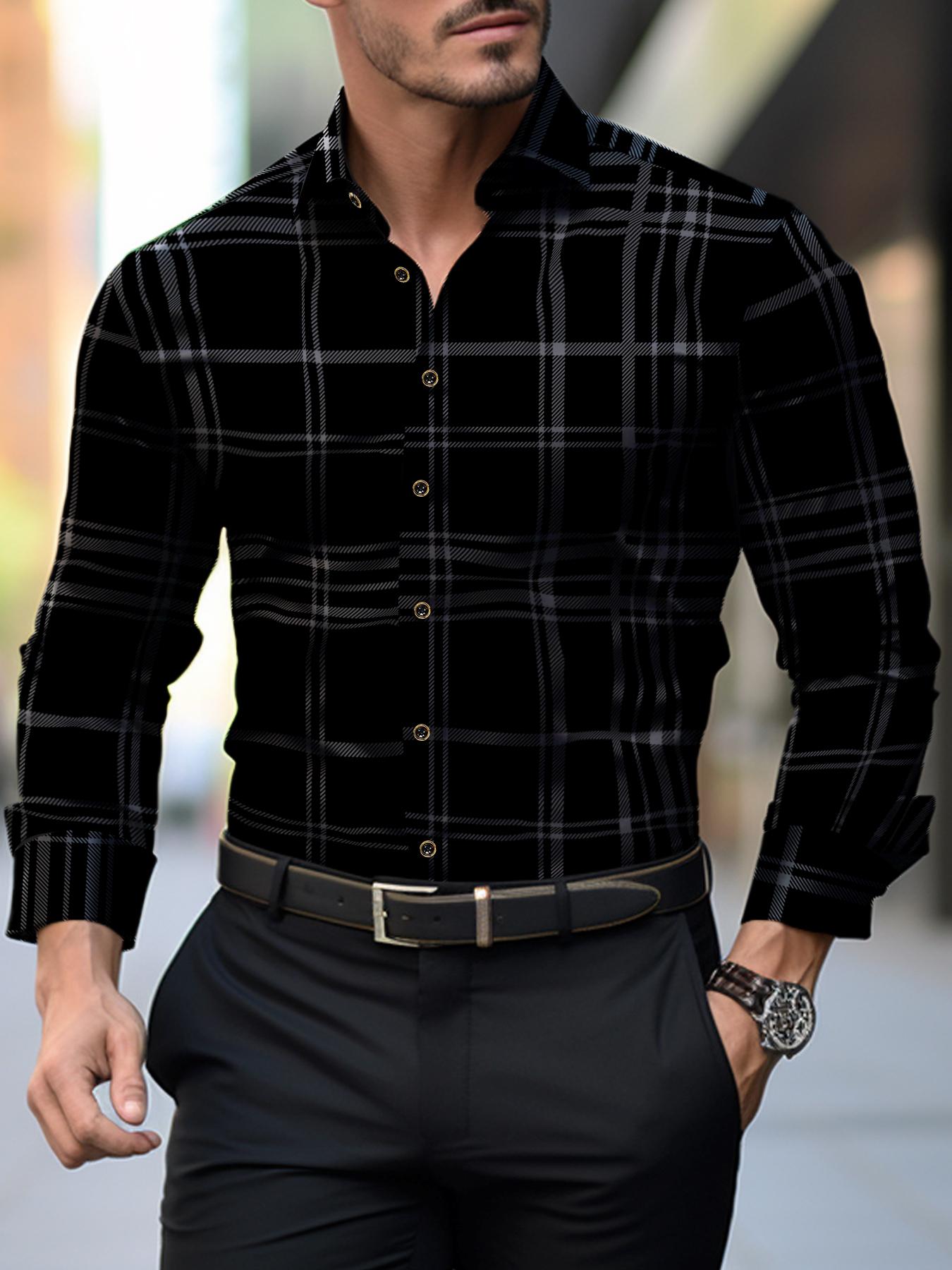 Men's Plaid Checkered Print Checked Button Closure Shirt, Casual Button Down, Regular Fit Fitted Casual Long Sleeve Collared Top for All Seasons, Men's Clothes for Daily Wear