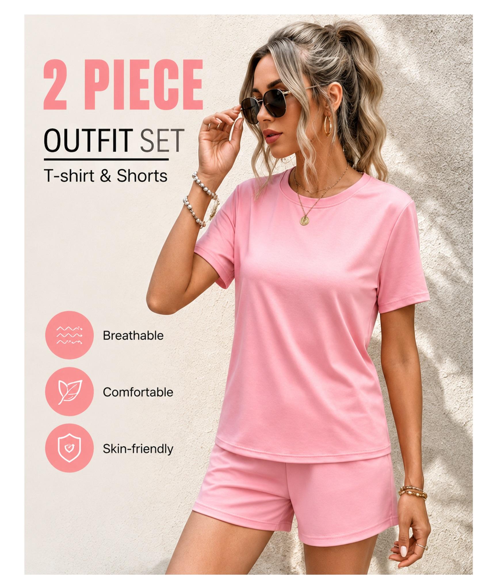 Women's Jesus The Way The Truth The Life Graphic Short Sleeve T-Shirt And Shorts Set, Casual Summer Two-Piece Outfit With Crew Neck Top And Drawstring Waist Shorts For Daily Wear