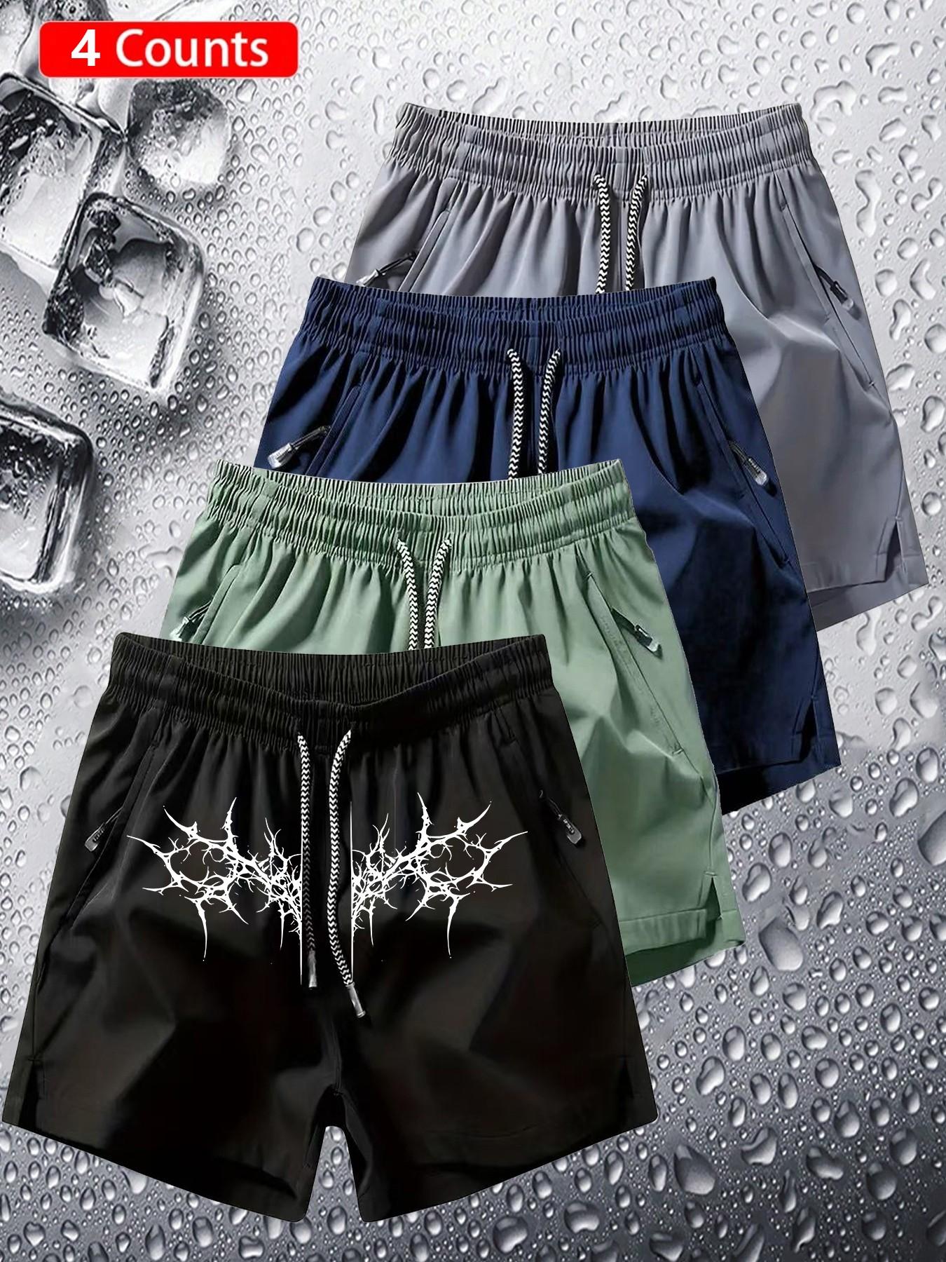 4-Pack Gothic Shorts, Dark Trendy, Unique Enthusiasts, Thorn Totem Print, Quick-Dry Breathable Fabric, Unisex, All Seasons