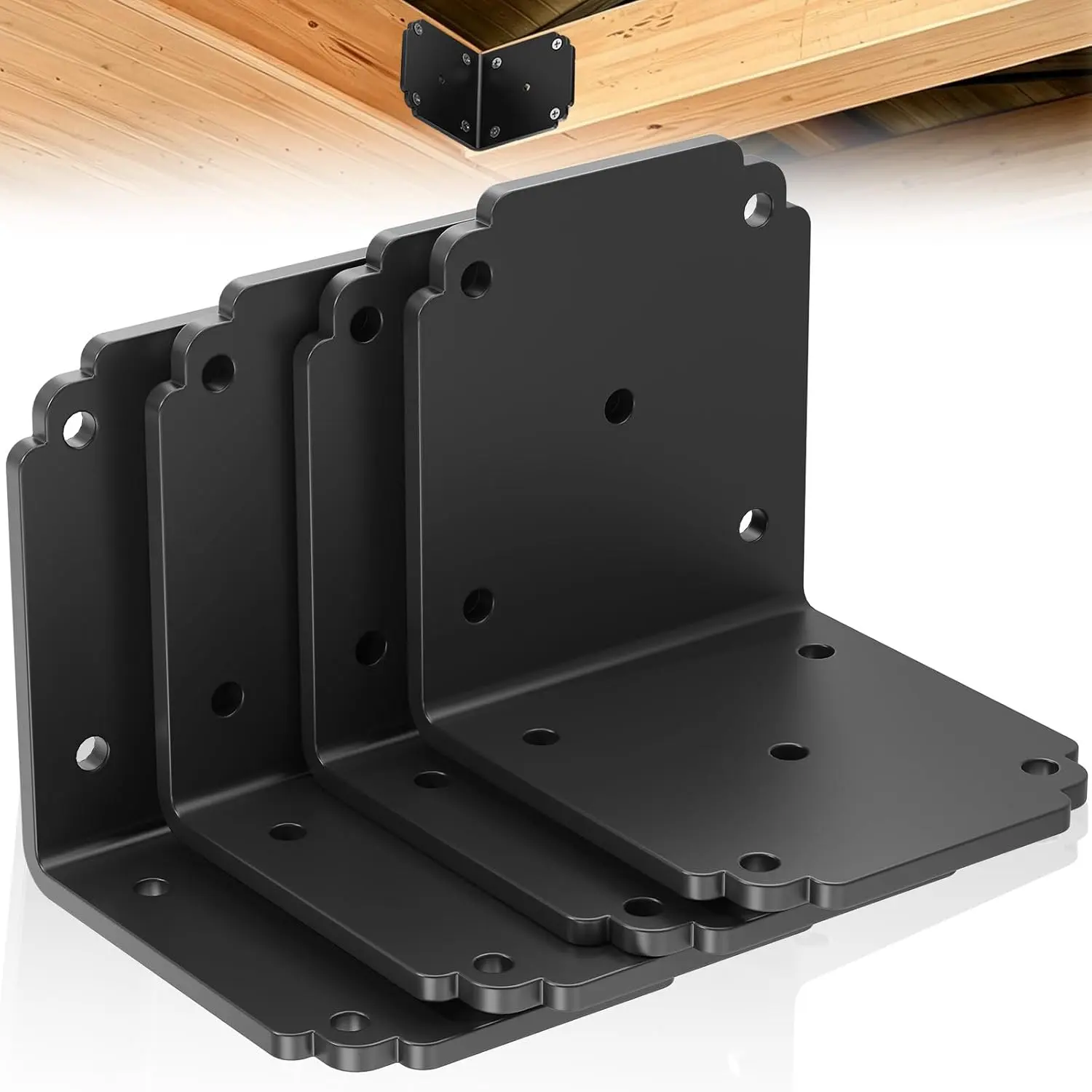 4"x4"x3.5" Heavy Duty L Bracket, 90  Pergola Bracket for  | 4mm Thick, Black Rust Resistant Coating, 500 Lbs Load, for Building Sturdy, Beautiful Pergolas & Decks(4Pack)
