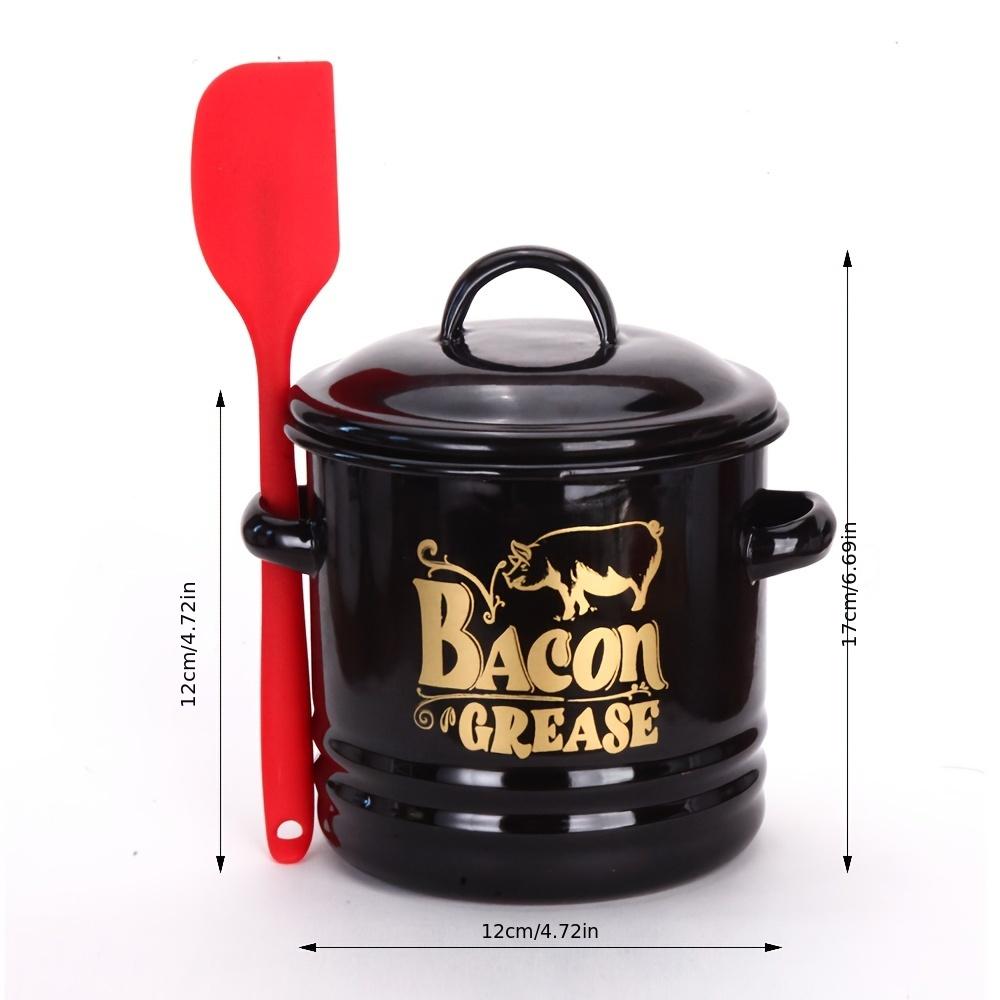 Enamel Bacon Grease Keeper with Fine Strainer & Lid, Strainers for Kitchen, Residue Filter Oil Dispenser, Reusable Round Food Storage Jar for Lard Meat, Farmhouse Red Kitchen Decor, Gift for Family Friends Christmas