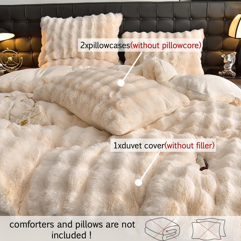 Luxury Faux Rabbit Fur Leopard & Butterfly 3 Piece Bedding Set, Ultra Soft Warm All-Season Duvet Cover with Zipper Closure + 2 Pillowcases, Elegant Solid Color Design, Cozy Bedroom/Living Room/Dorm Bedding Décor, Perfect Gift, Soft Bedding Sets